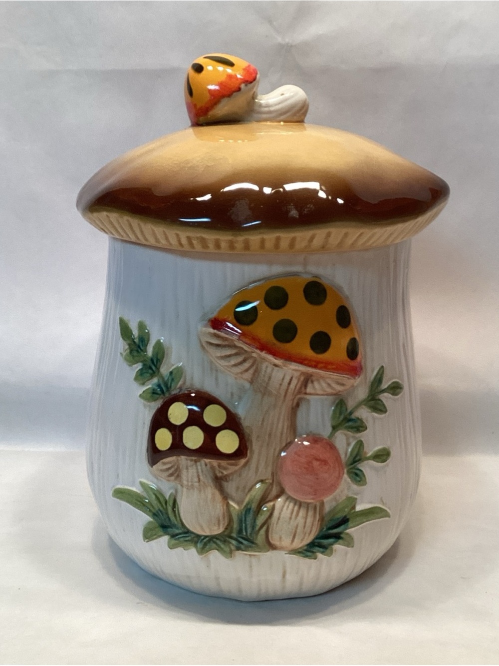 Vintage Sears Merry Mushroom Canister 11" 80’s Japan Large Flaw READ!